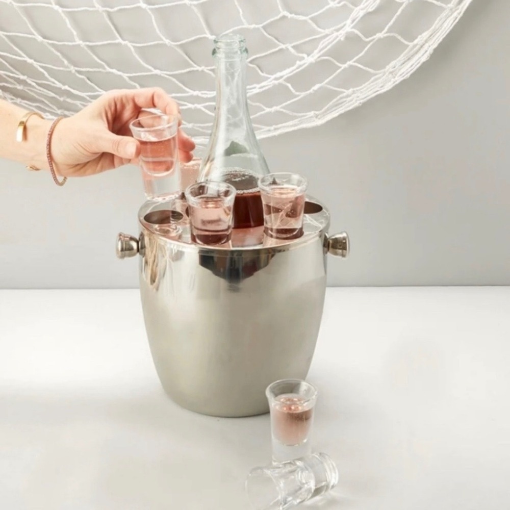 Chic & Tonic All Aboard Stainless Steel Ice Party Bucket 3L with 6 Shot Glasses
